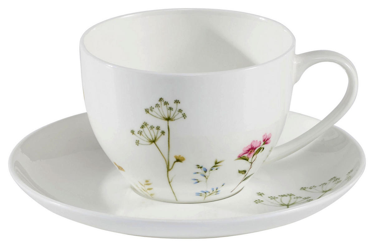 CAPPUCCINO ŠÁLKA S TANIERIKOM kostný porcelán (bone china) - viacfarebná/biela, Lifestyle, keramika - Novel