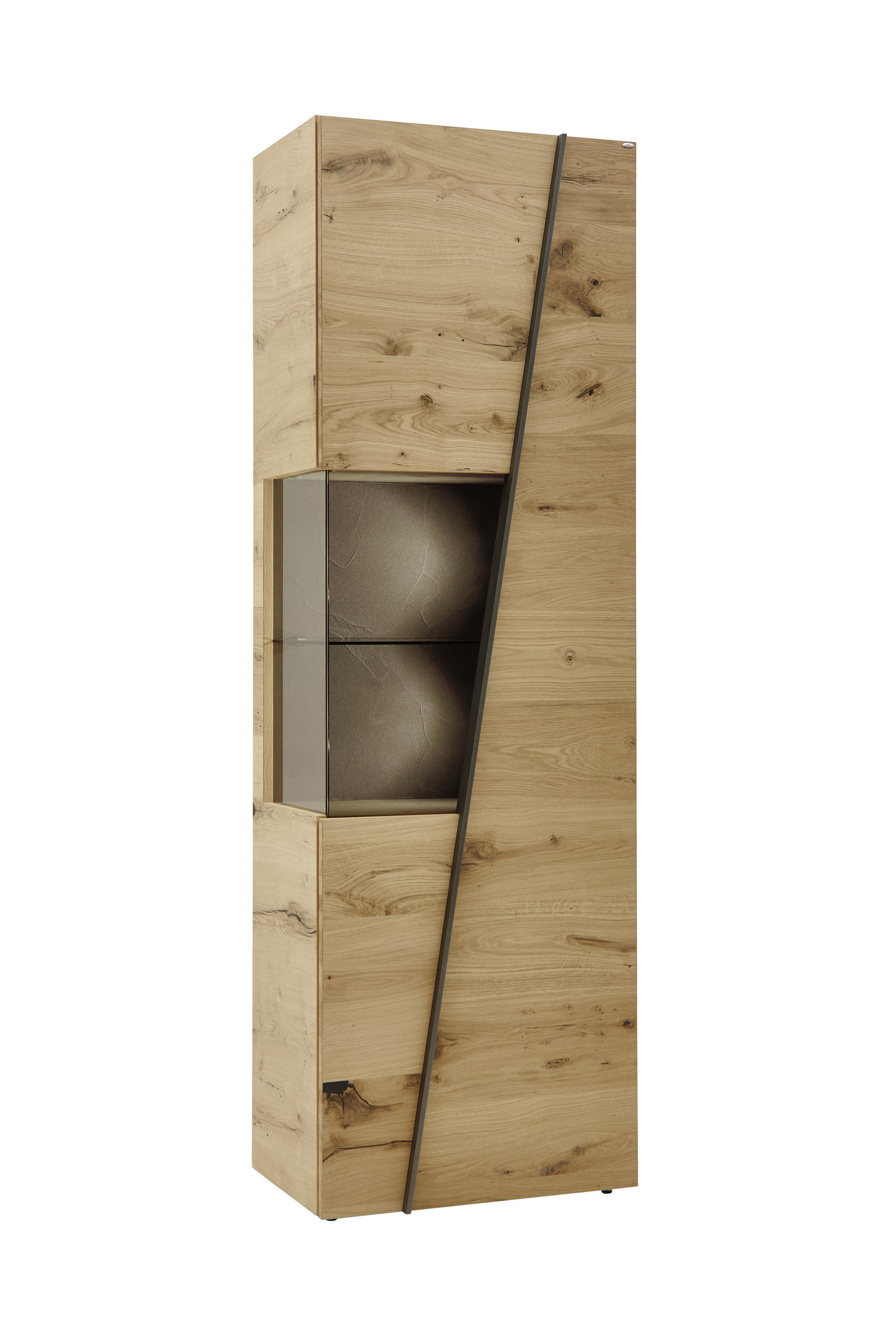 Vitrine in furniert Wildeiche Grau, Eichefarben