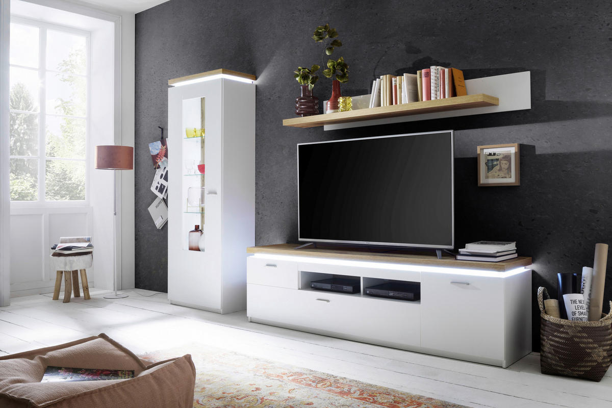 TV-ELEM 195/57/44 cm  - tölgyfa színű/ezüstszínű, Natur, faalapú anyag/fém (195/57/44cm) - Novel