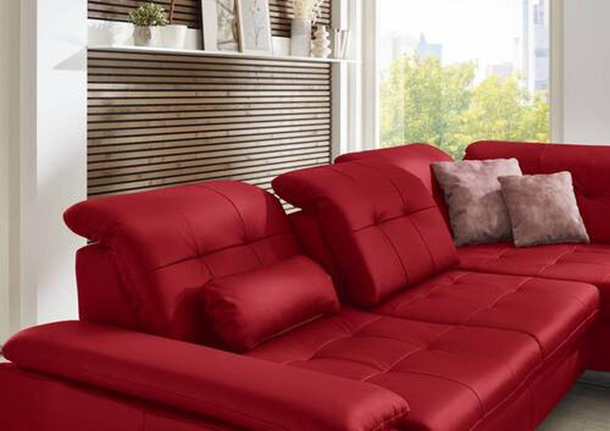 ECKSOFA in Echtleder Rot  - Rot/Alufarben, Design, Leder/Metall (309/211cm) - Beldomo Speed
