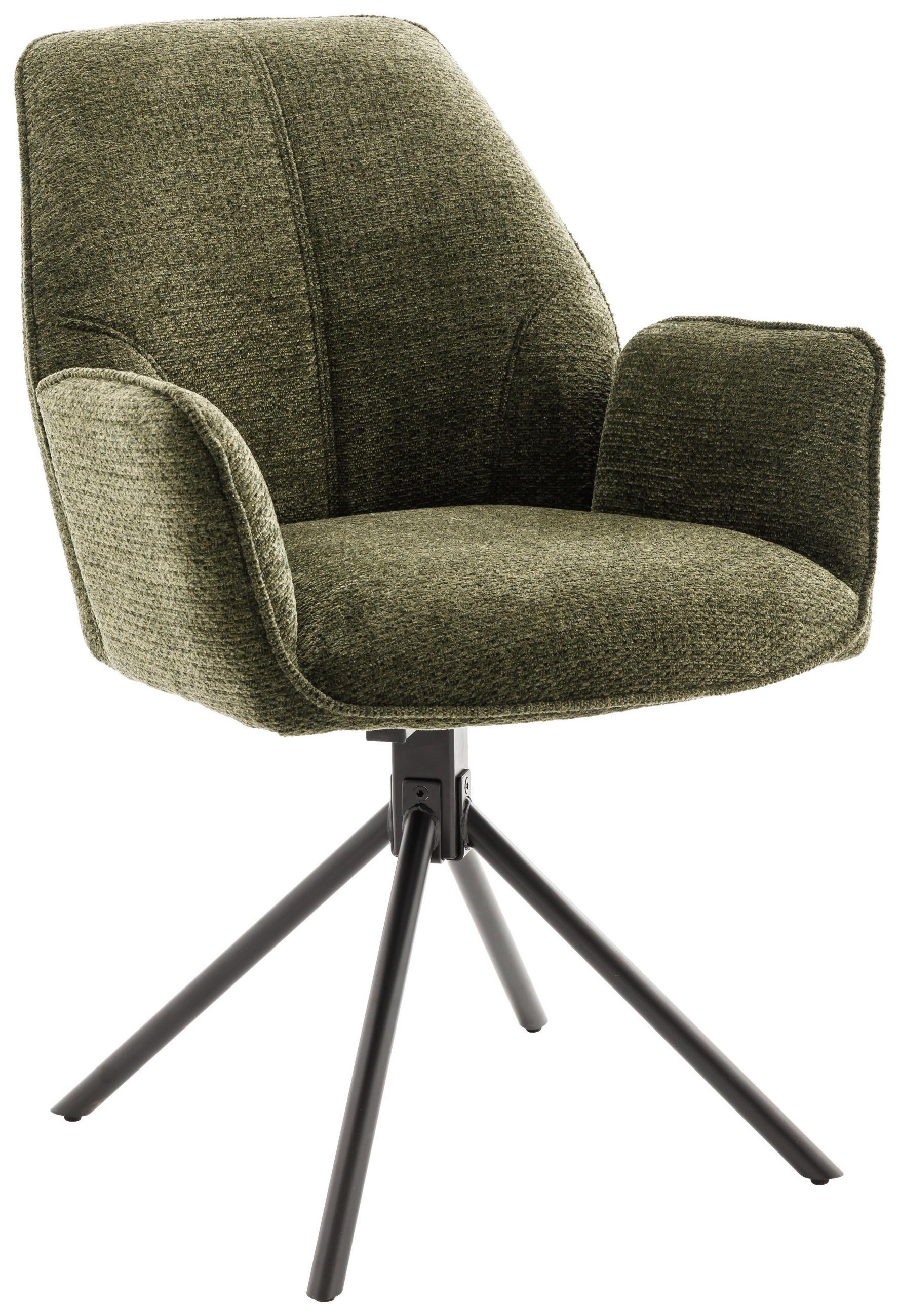 ARMLEHNSTUHL  Sitzfläche 180° drehbar, automatische Rückholfunktion Struktur  Olivgrün  - Schwarz/Olivgrün, Design, Textil/Metall (59/88/63cm) - Carryhome