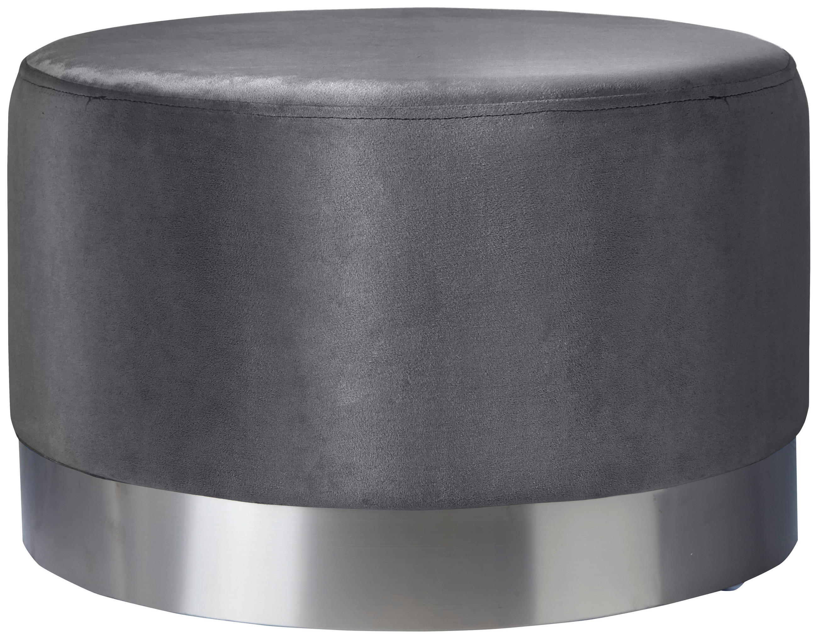 HOCKER Samt Grau, Edelstahlfarben  - Edelstahlfarben/Grau, Trend, Textil/Metall (55/35/55cm) - Xora