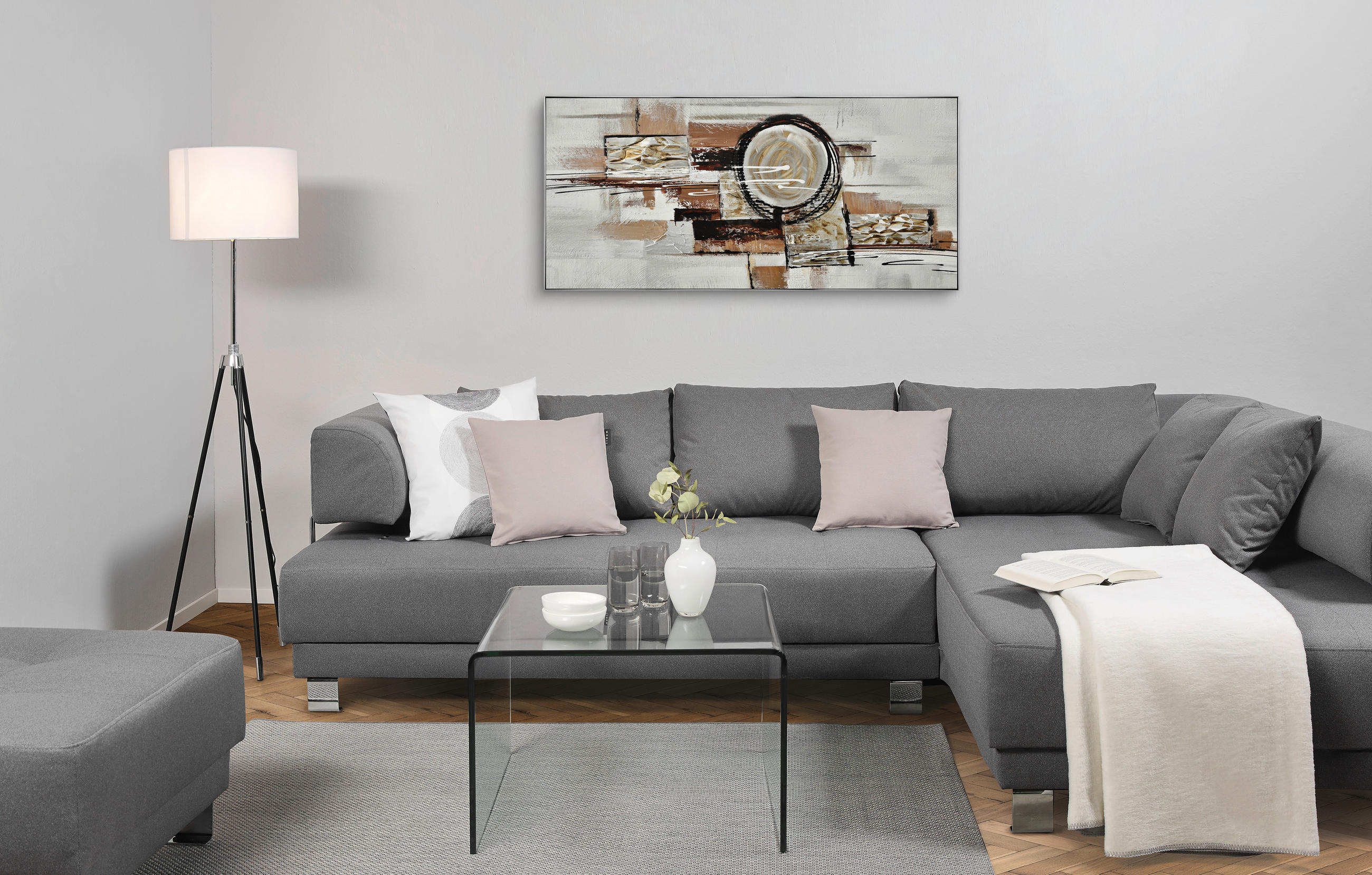 ÖLGEMÄLDE 150/70 cm - Weiss/Dunkelbraun, Design, Holz/Wellpappe (150/70cm) - Monee