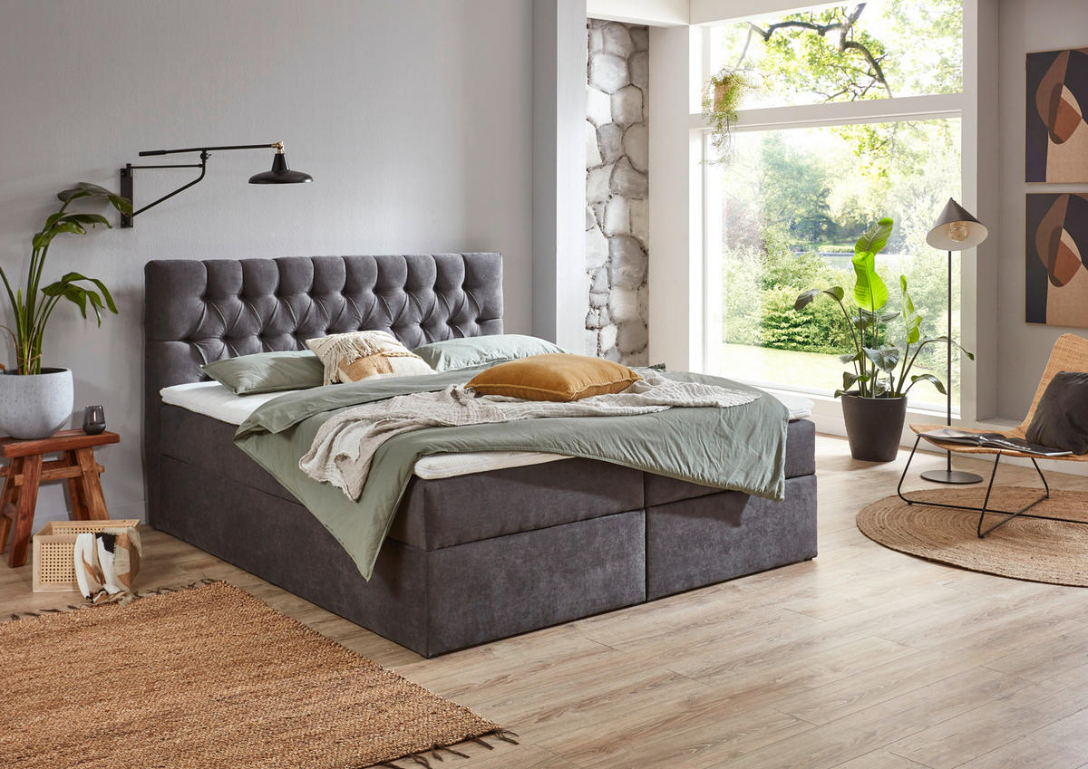 BOXBETT 180/200 cm  in Grau  - Schwarz/Grau, Modern, Kunststoff/Textil (180/200cm) - MID.YOU