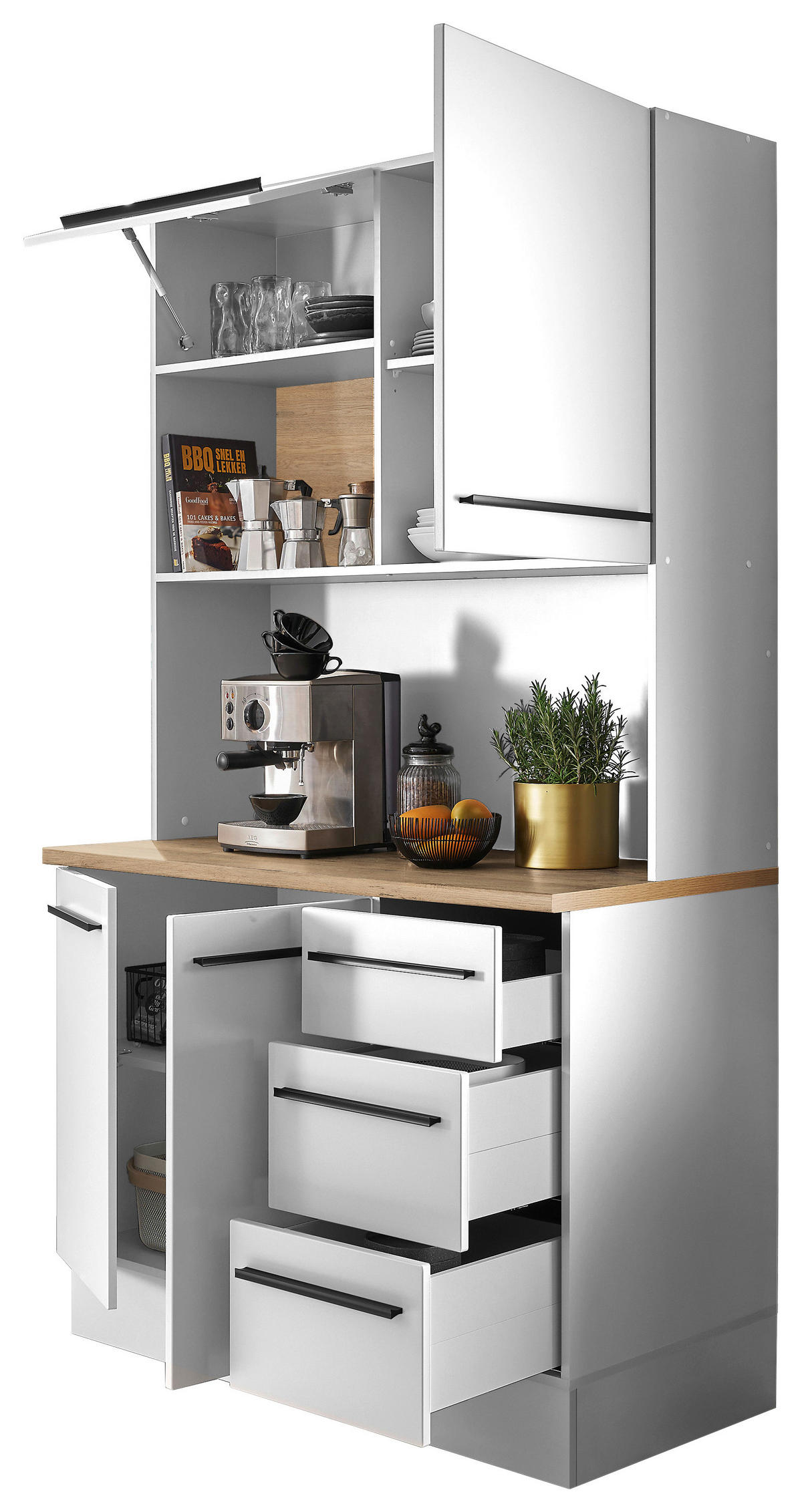 BUFFET 120/211/60 cm  in  - Weiß Hochglanz/Schwarz, Design, Holzwerkstoff/Kunststoff (120/211/60cm) - MID.YOU