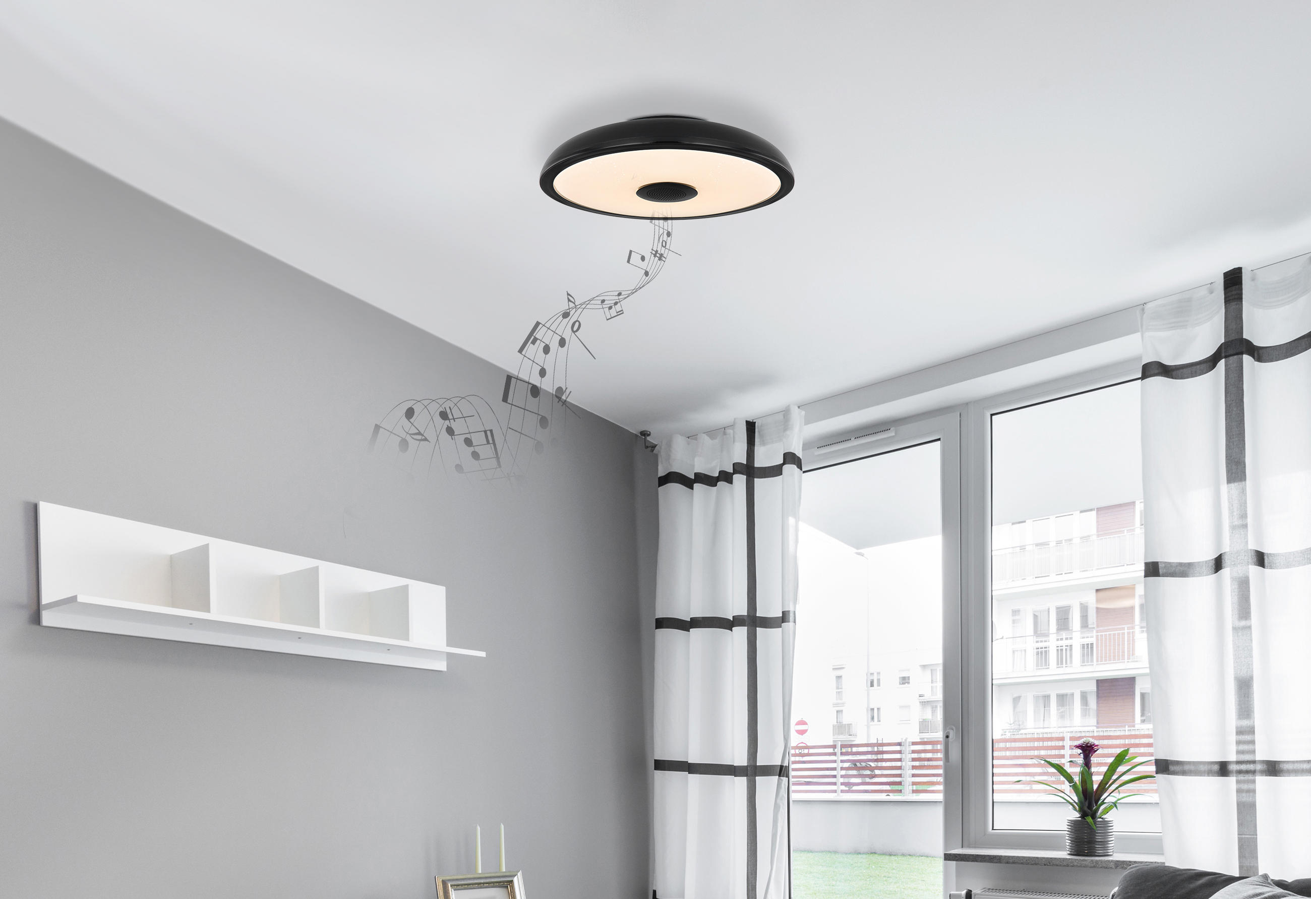 DECKENLEUCHTE 28/5,5 cm   - Opal/Schwarz, Basics, Kunststoff (28/5,5cm) - Globo