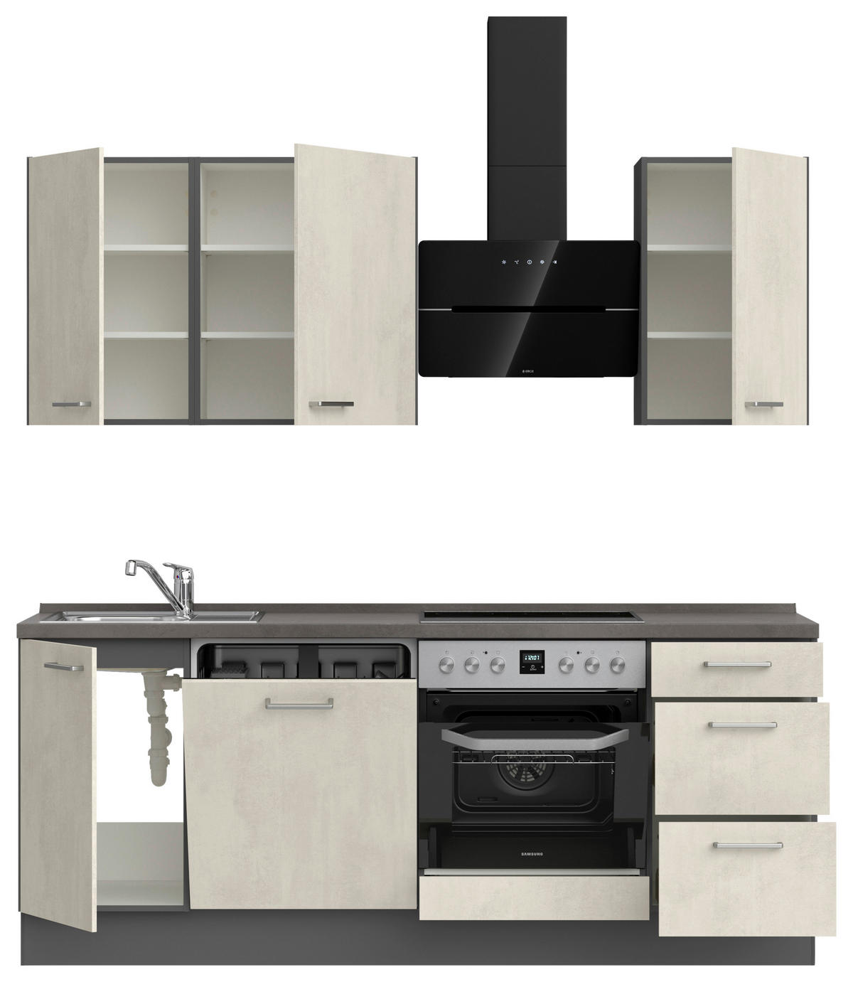 KÜCHENBLOCK 210 cm   in Weiß, Schieferfarben  - Schieferfarben/Edelstahlfarben, MODERN, Holzwerkstoff/Metall (210cm) - Nobilia