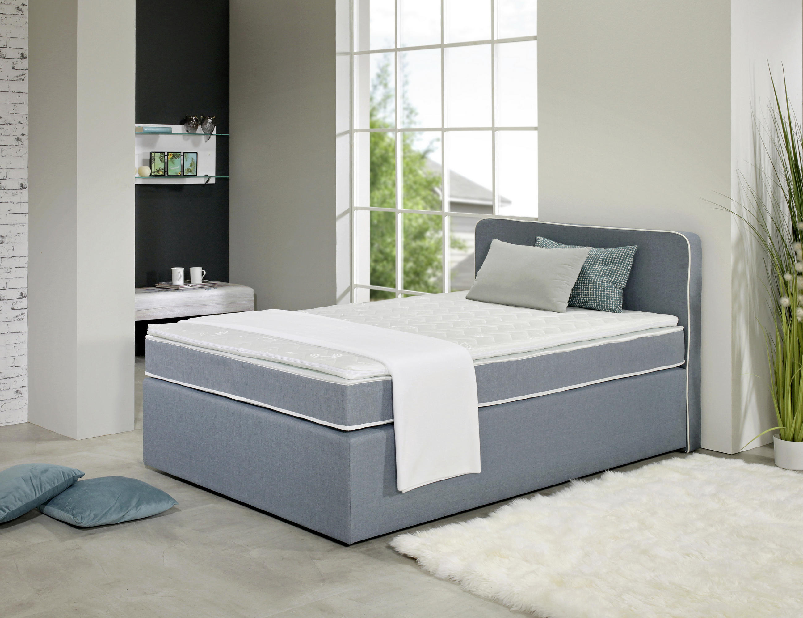 BOXSPRING KREVET  200/120/62 cm    plava  - plava, Dizajnerski, tekstil/pločasti materijal (200/120/62cm) - Xora