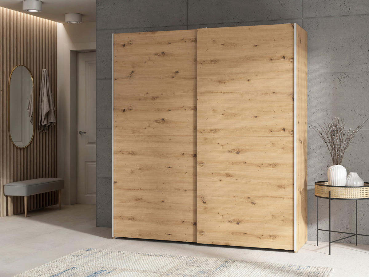 SCHWEBETÜRENSCHRANK 170/191/59 cm 2-türig Eiche Artisan  - Silberfarben/Eiche Artisan, Basics, Holzwerkstoff/Kunststoff (170/191/59cm) - Boxxx