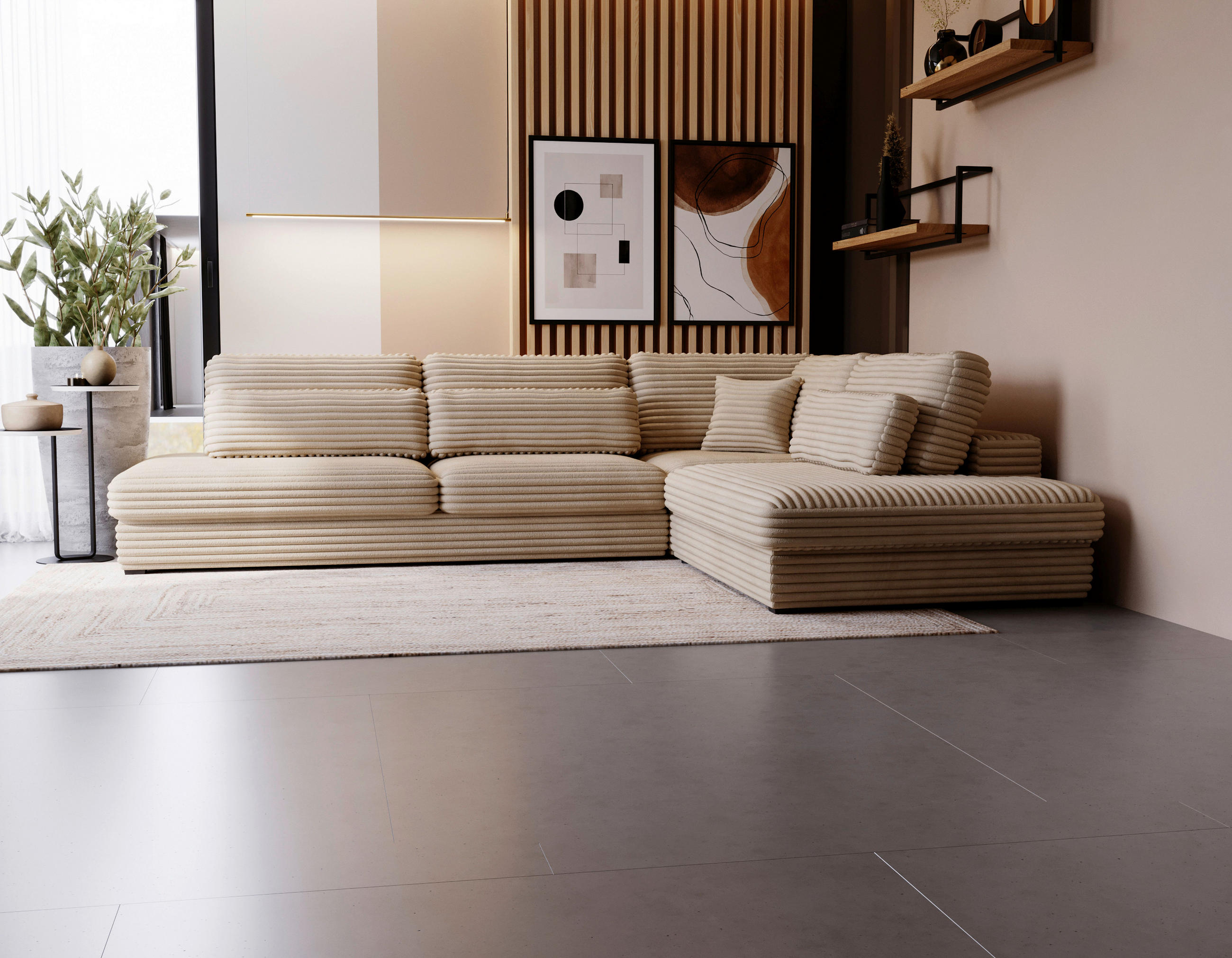 ECKSOFA in Cord, Plüsch Braun  - Schwarz/Braun, Design, Kunststoff/Textil (332/244cm) - Livetastic