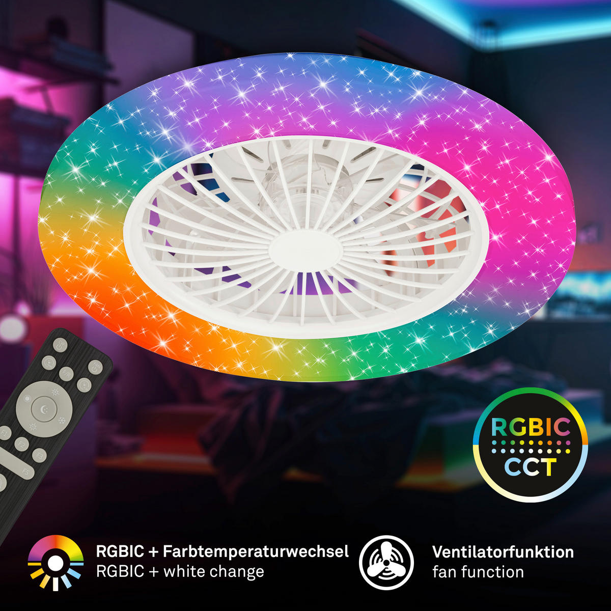 DECKENVENTILATOR 48.5/14.5 cm   - Weiß, Design, Kunststoff (48.5/14.5cm)