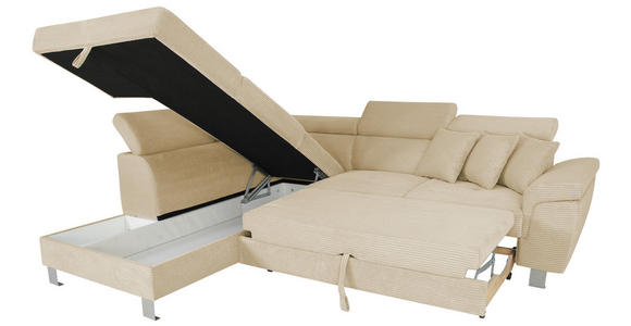 ECKSOFA inkl. Funktionen Creme Cord - Silberfarben/Creme, Design, Textil/Metall (226/257cm) - Xora