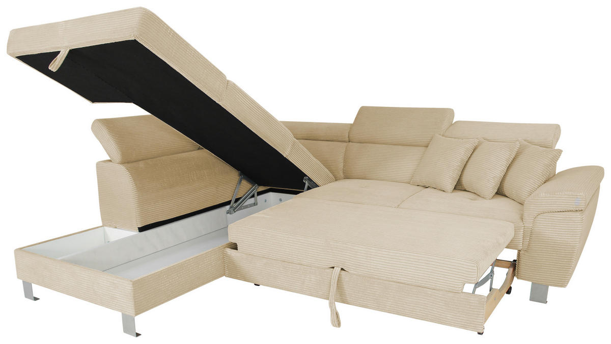 ECKSOFA in Cord Creme  - Silberfarben/Creme, Design, Textil/Metall (226/257cm) - Xora