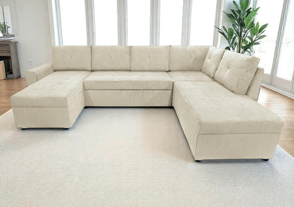 WOHNLANDSCHAFT in Cord Beige  - Beige/Schwarz, Design, Kunststoff/Textil (155/297/212cm) - MID.YOU