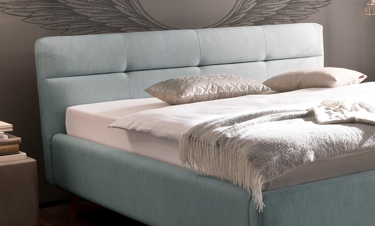 POLSTERBETT Bettkasten, Lattenroste Blau 180/200 cm  - Blau/Eichefarben, KONVENTIONELL, Holz/Textil (180/200cm) - Boxxx