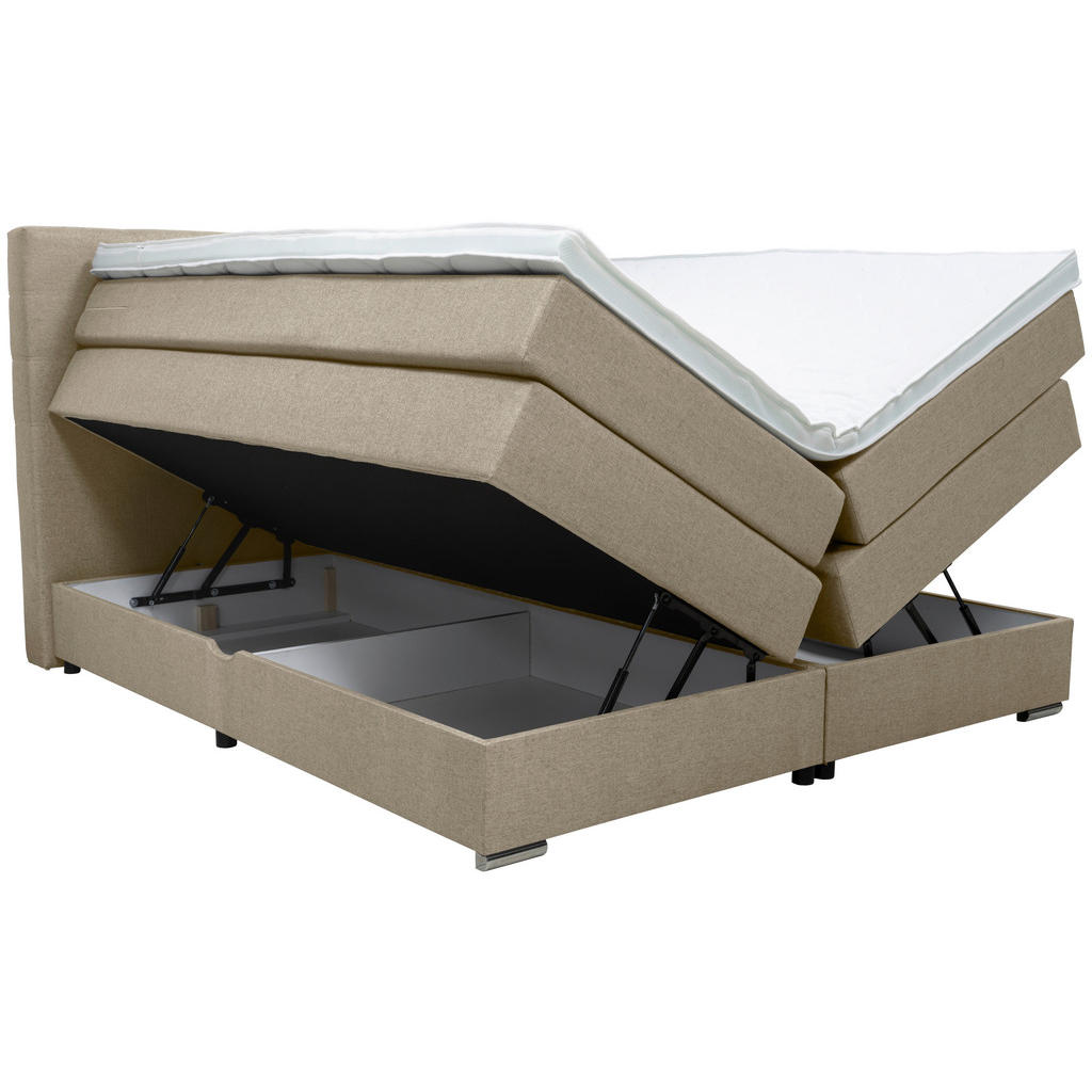 Thumbnail - Moderano Boxspringbett, Greige, Textil, H3, Höhe ca. 18 cm, 180x200 cm, gepolstertes Kopfteil, Stoffauswahl, Topper durc...