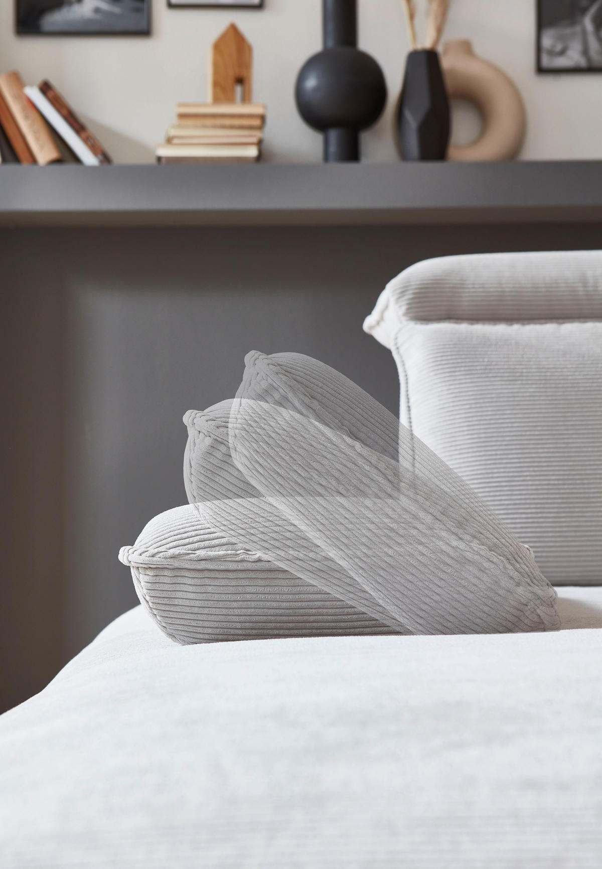 ECKSOFA Hellgrau Cord  - Hellgrau/Schwarz, Design, Textil/Metall (196/301cm) - Moderano