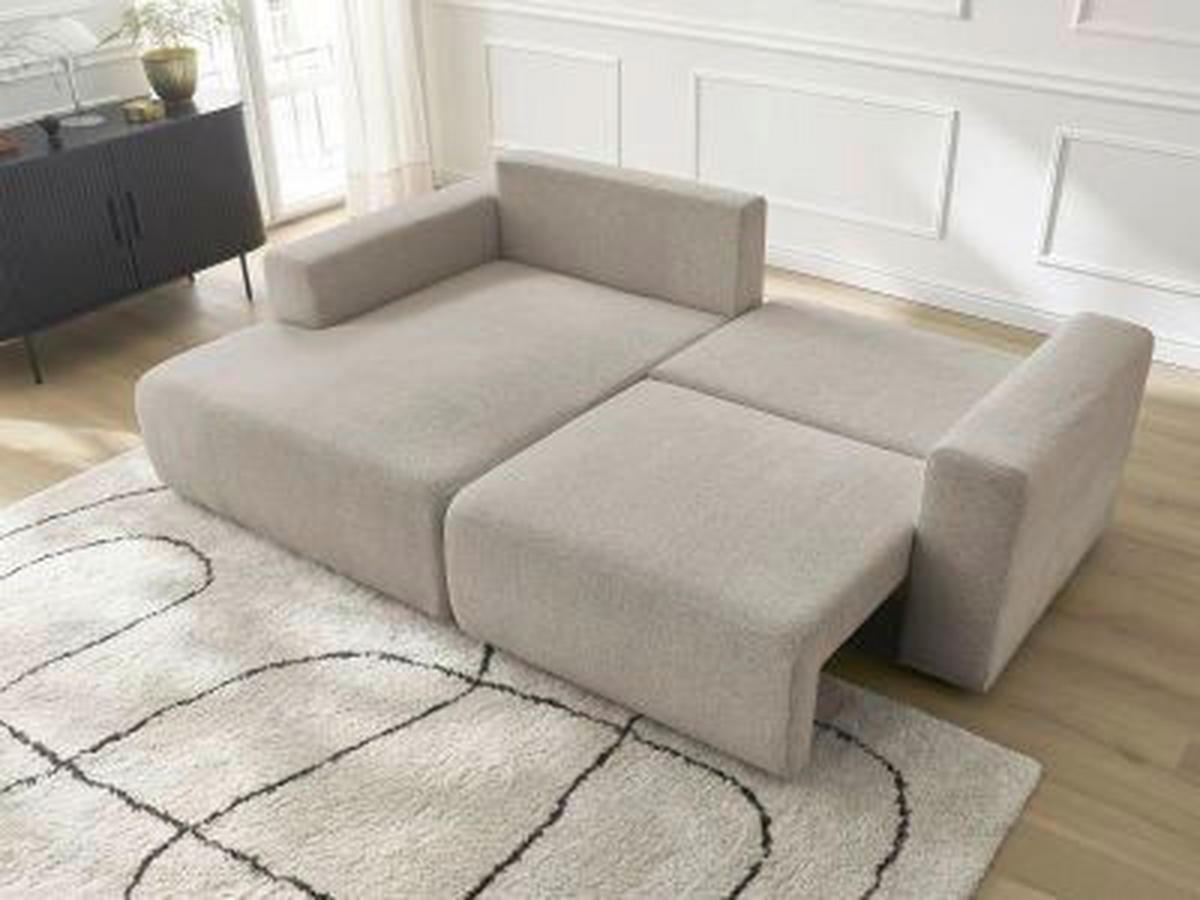 ECKSOFA Ottomane links  ATILLA Taupe Flachgewebe  - Taupe/Schwarz, MODERN, Kunststoff/Textil (149/244cm)