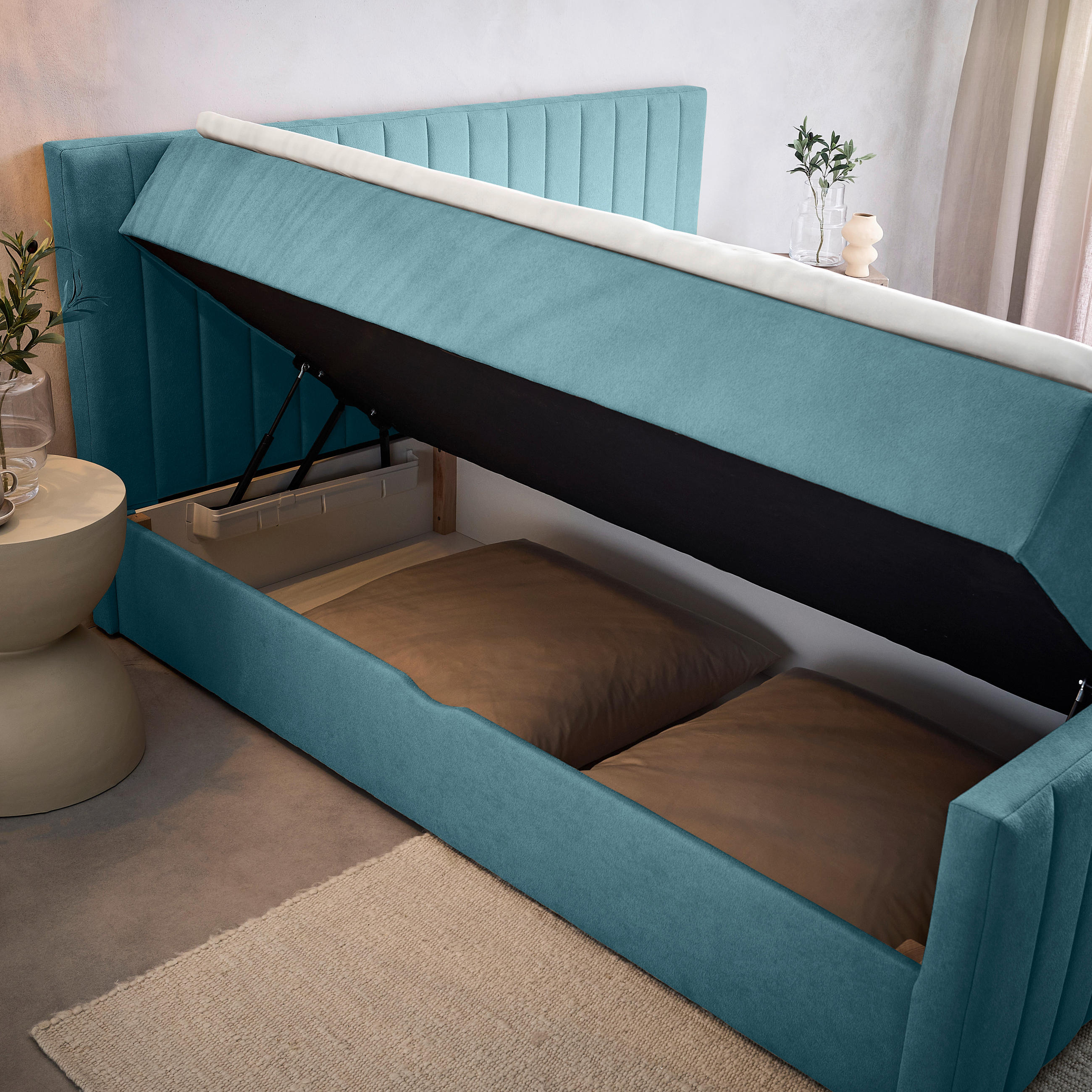 BOXBETT 140/200 cm  in Hellblau  - Schwarz/Hellblau, KONVENTIONELL, Kunststoff/Textil (140/200cm) - Boxxx