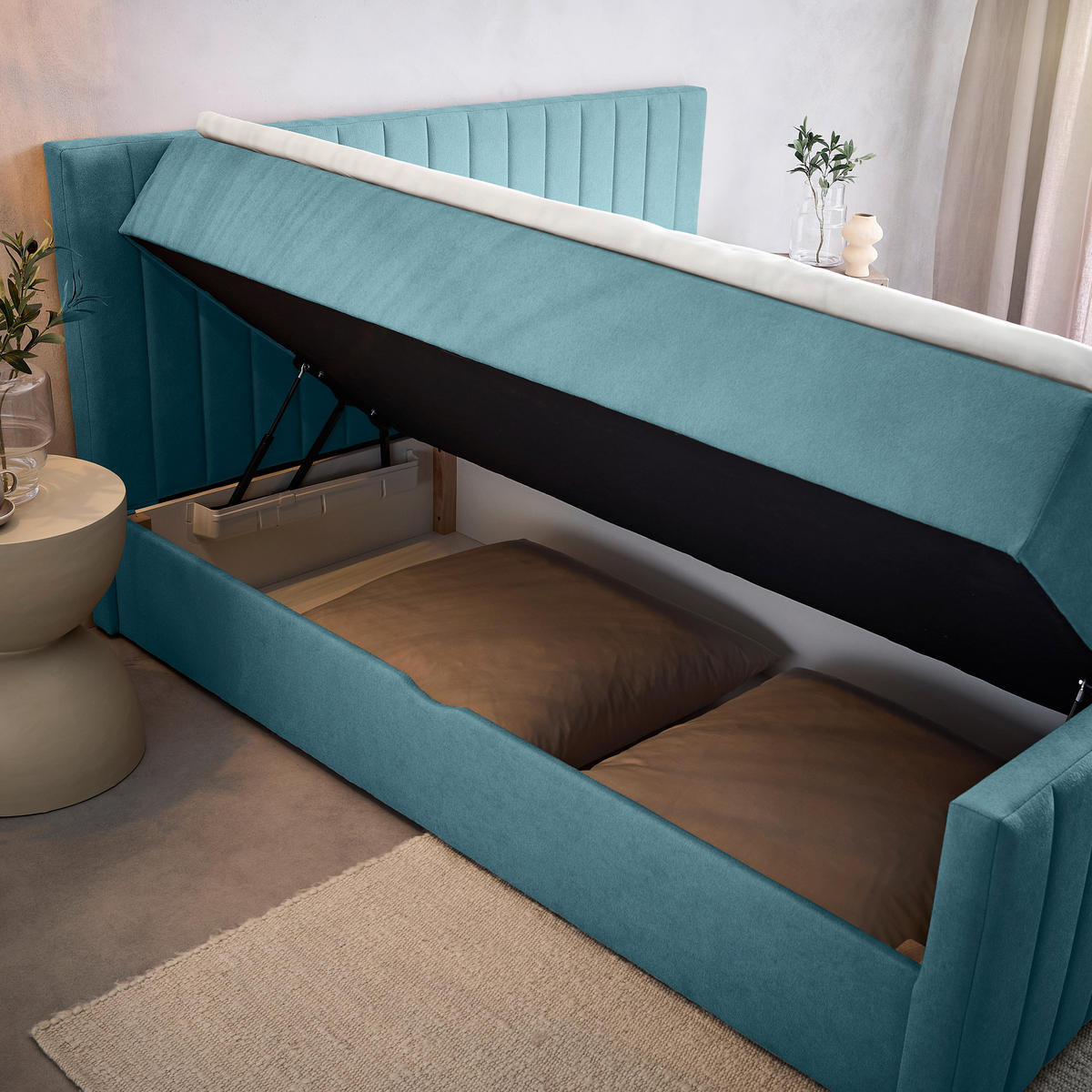BOXBETT 180/200 cm  in Hellblau  - Schwarz/Hellblau, KONVENTIONELL, Kunststoff/Textil (180/200cm) - Boxxx