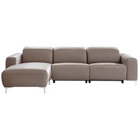 ECKSOFA in Echtleder Taupe  - Taupe/Chromfarben, Design, Leder/Metall (177/292cm) - Pure Home Lifestyle