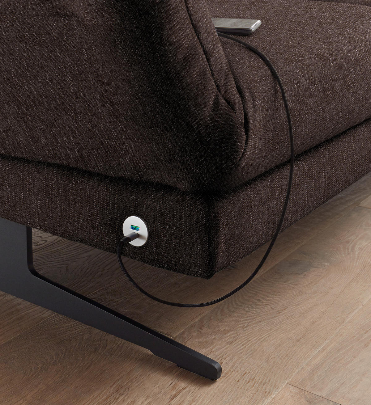 ECKSOFA in Flachgewebe Braun  279-327/176-217 cm  - Schwarz/Braun, Design, Textil/Metall (279-327/176-217cm) - Dieter Knoll