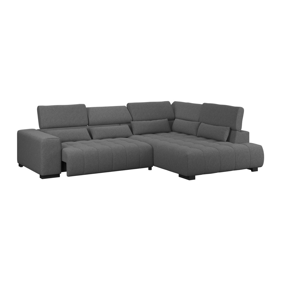 ECKSOFA MATERA Anthrazit Chenille, Struktur Nierenkissen, Kopfteilverstellung, Sitzvorzug  - Anthrazit/Schwarz, Trend, Holz/Textil (311/226cm) - MID.YOU