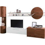 OBÝVACÍ STĚNA, bílá, barvy ořechu - bílá/barvy ořechu, Design, kov/dřevo (308/204,2/51,9cm) - Ambiente by Hülsta