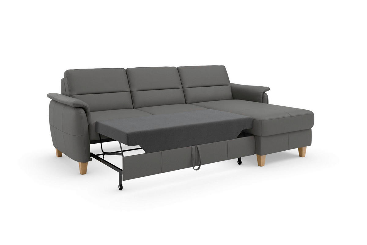 ROHOVÁ SEDAČKA, textil, koža, mokka - farba duba/mokka, Basics, koža/drevo (244/163cm) - Sit & More