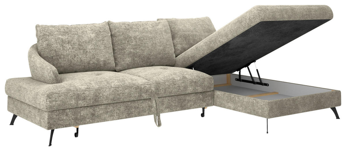 ECKSOFA in Webstoff Hellbraun  - Hellbraun/Schwarz, Konventionell, Textil/Metall (293/183cm) - Carryhome