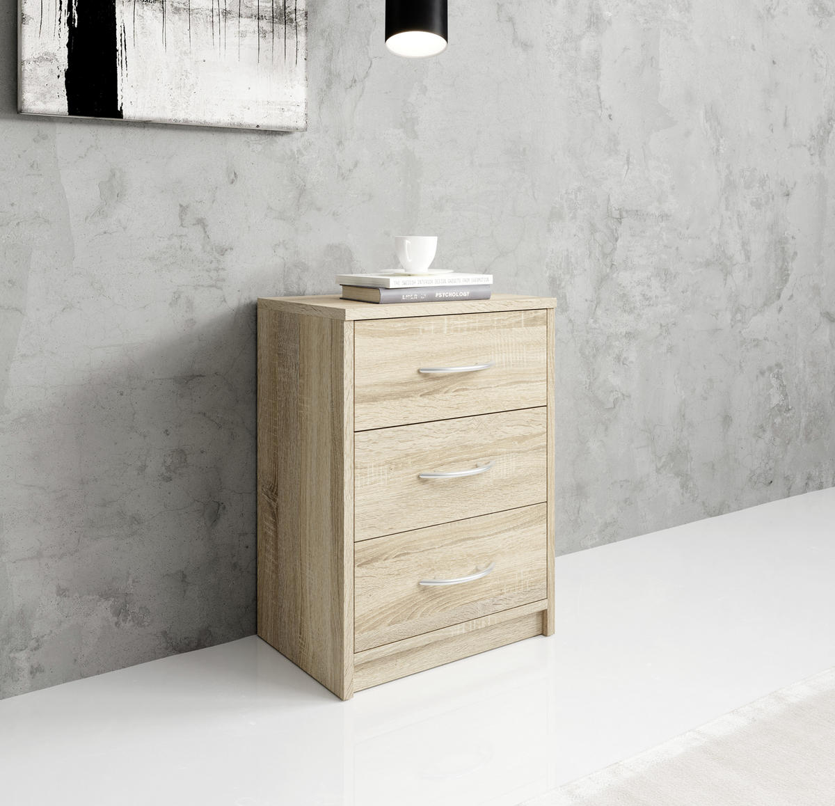 NOČNÝ STOLÍK, dub sonoma, 38,5/54/28,2 cm - čierna/sivá, Basics, kompozitné drevo/plast (38,5/54/28,2cm) - Carryhome