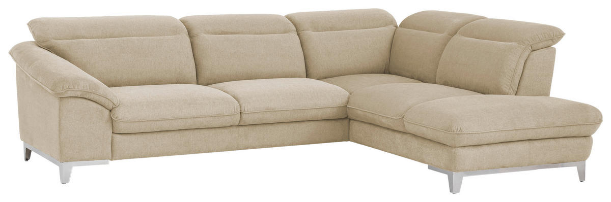 ECKSOFA in Chenille Beige  - Chromfarben/Beige, Design, Textil/Metall (293/232cm) - Livetastic