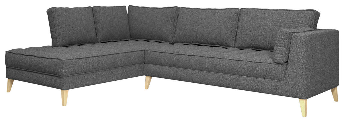 ECKSOFA in Bouclé Schwarz  - Schwarz/Naturfarben, Design, Holzwerkstoff/Textil (204/310cm) - MID.YOU