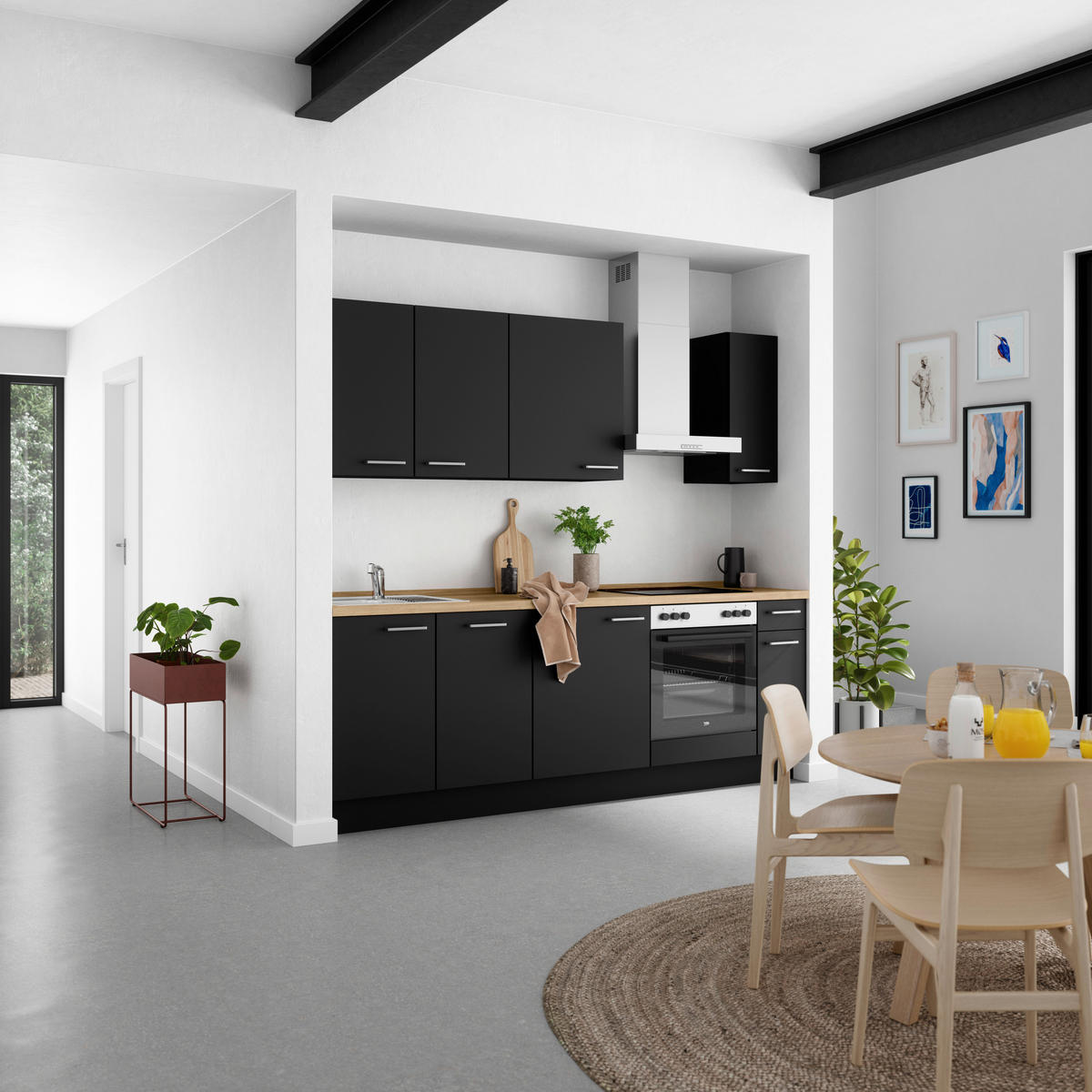 KÜCHENLEERBLOCK 240 cm   in Schwarz, Eichefarben  - Edelstahlfarben/Eichefarben, MODERN, Holzwerkstoff/Metall (240cm) - Nobilia