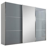SCHWEBETÜRENSCHRANK 280/222/68 cm 3-türig Weiß, Hellgrau  - Chromfarben/Hellgrau, KONVENTIONELL, Glas/Holzwerkstoff (280/222/68cm) - Moderano