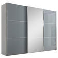 SCHWEBETÜRENSCHRANK  in Weiß, Hellgrau  - Chromfarben/Hellgrau, KONVENTIONELL, Glas/Holzwerkstoff (280/222/68cm) - Moderano