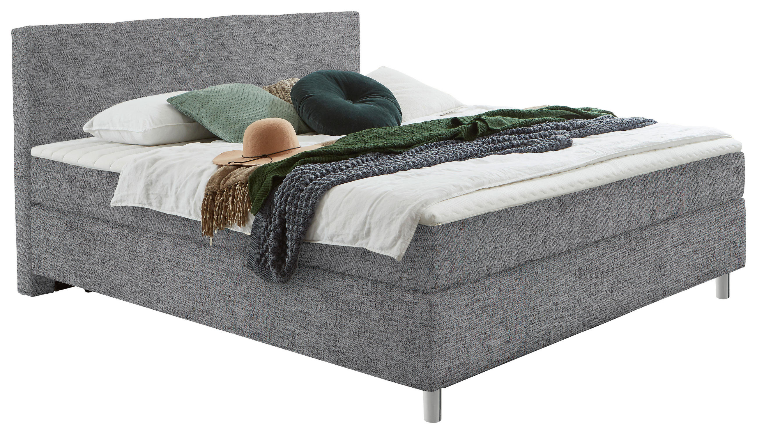 BOXSPRINGBETT 140/200 cm  in Grau  - Chromfarben/Grau, KONVENTIONELL, Kunststoff/Textil (140/200cm) - Hom`in