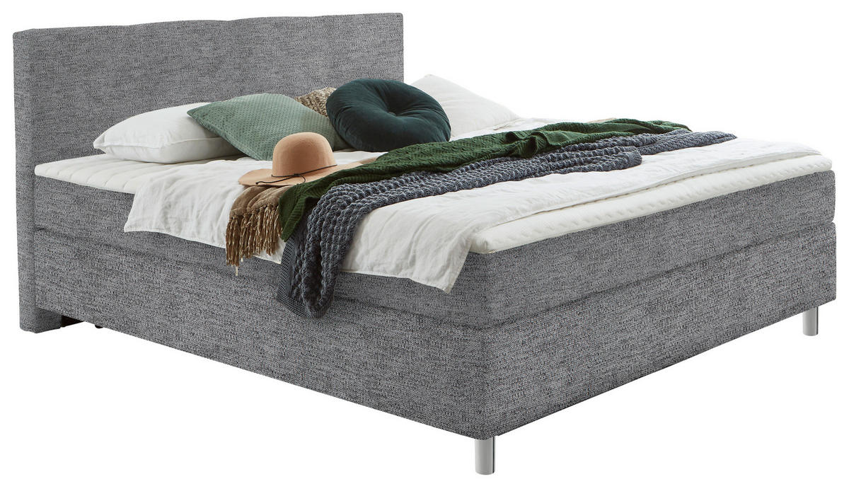 BOXSPRINGBETT 140/200 cm  in Grau  - Chromfarben/Grau, KONVENTIONELL, Kunststoff/Textil (140/200cm) - Hom`in