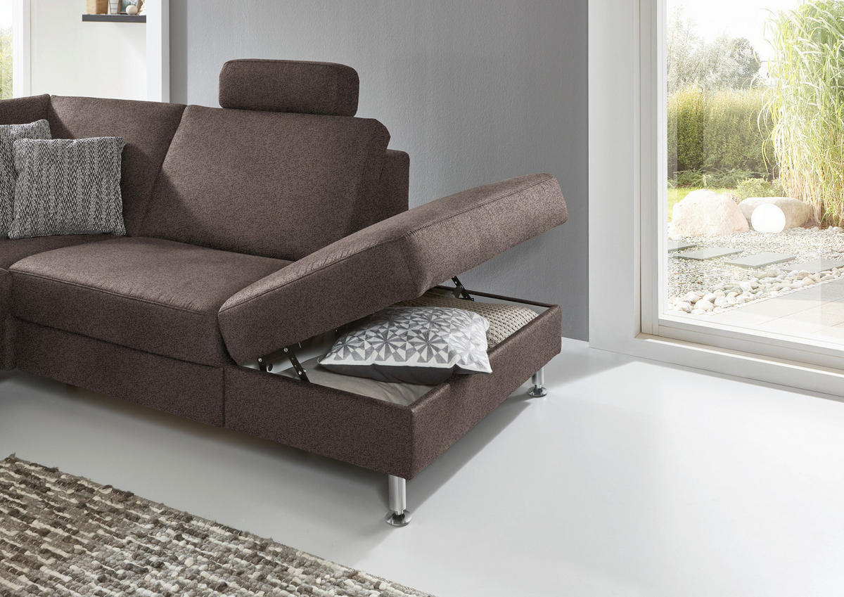 ECKSOFA in Mikrofaser Braun  - Alufarben/Braun, Design, Textil/Metall (275/242cm) - Dieter Knoll