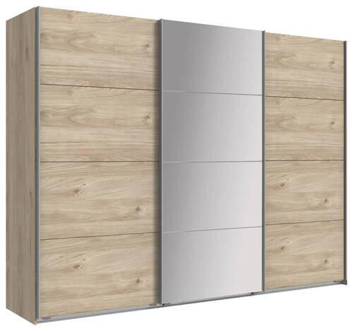 SCHWEBETÜRENSCHRANK 270/210/65 cm 2-türig Weiß, Hellgrau  - Hellgrau/Alufarben, Design, Glas/Holzwerkstoff (270/210/65cm) - Carryhome