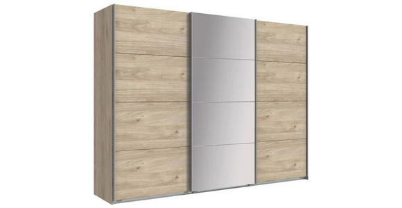 SCHWEBETÜRENSCHRANK 270/210/65 cm 2-türig Weiß, Hellgrau - Hellgrau/Alufarben, Design, Glas/Holzwerkstoff (270/210/65cm) - Carryhome