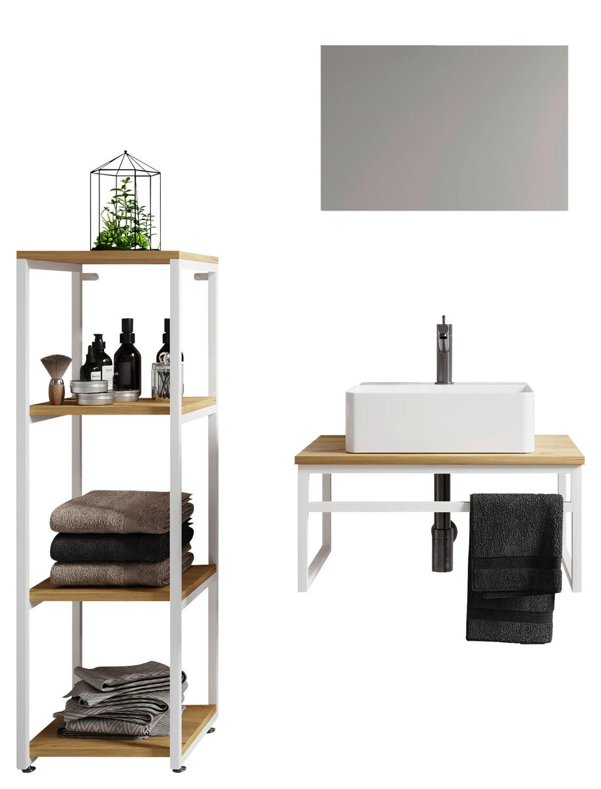 BADRUM 95 cm  - vit/honung, Modern, metall/trämaterial (95cm) - MID.YOU