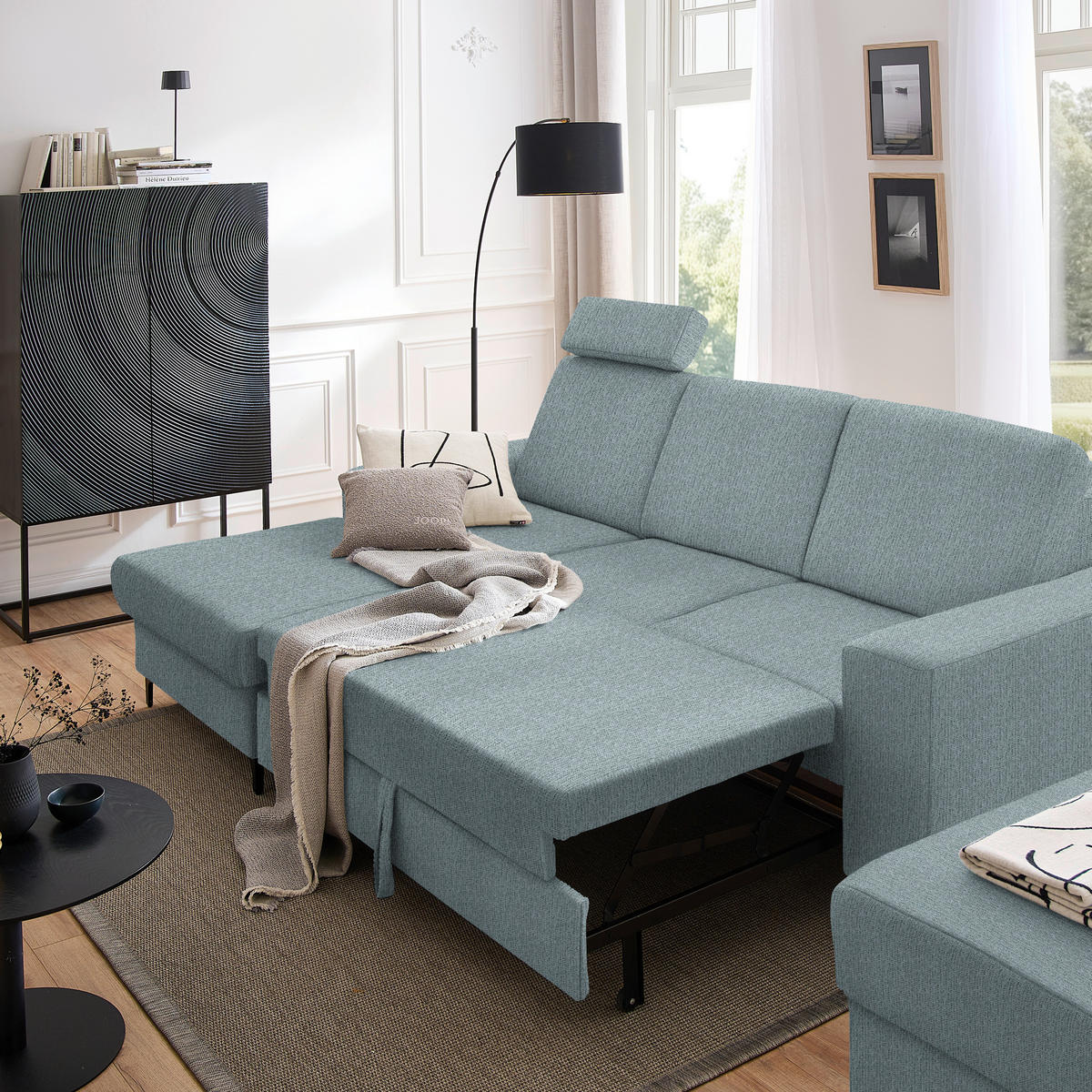 ECKSOFA Blaugrau Webstoff  - Blaugrau/Schwarz, KONVENTIONELL, Textil/Metall (167/247cm) - Stylife