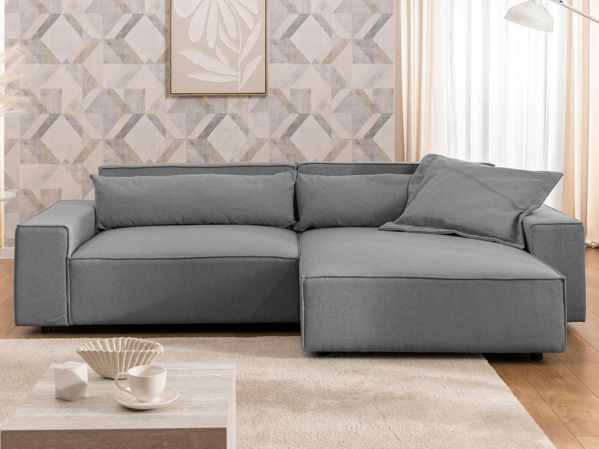ECKSOFA Webstoff Hellgrau  - Hellgrau/Schwarz, Design, Kunststoff/Textil (251/142cm) - P & B