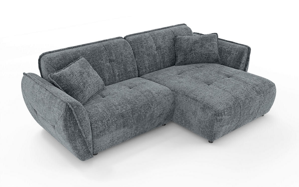 ECKSOFA Nelia in Chenille Dunkelgrau  252/155 cm  - Dunkelgrau/Schwarz, Design, Kunststoff/Textil (252/155cm) - P & B