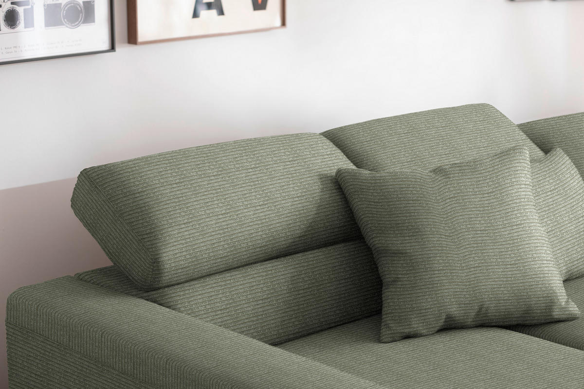 ECKSOFA Cord Olivgrün  - Schwarz/Olivgrün, Design, Textil/Metall (215-217/293cm) - Schöner Wohnen