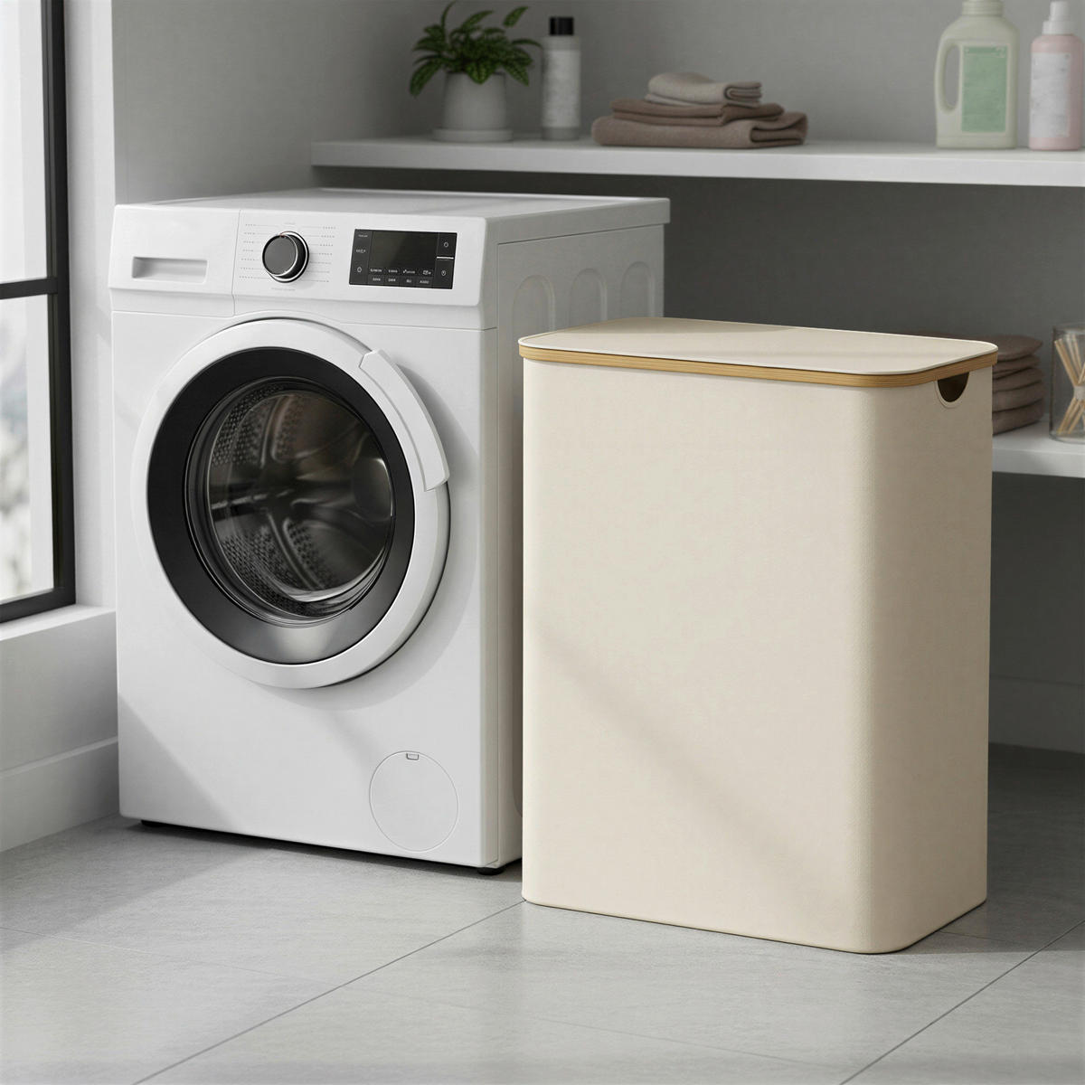 WÄSCHEKORB - Beige/Weiß, Trend, Naturmaterialien/Kunststoff (60/70,5/38,5cm) - Boxxx