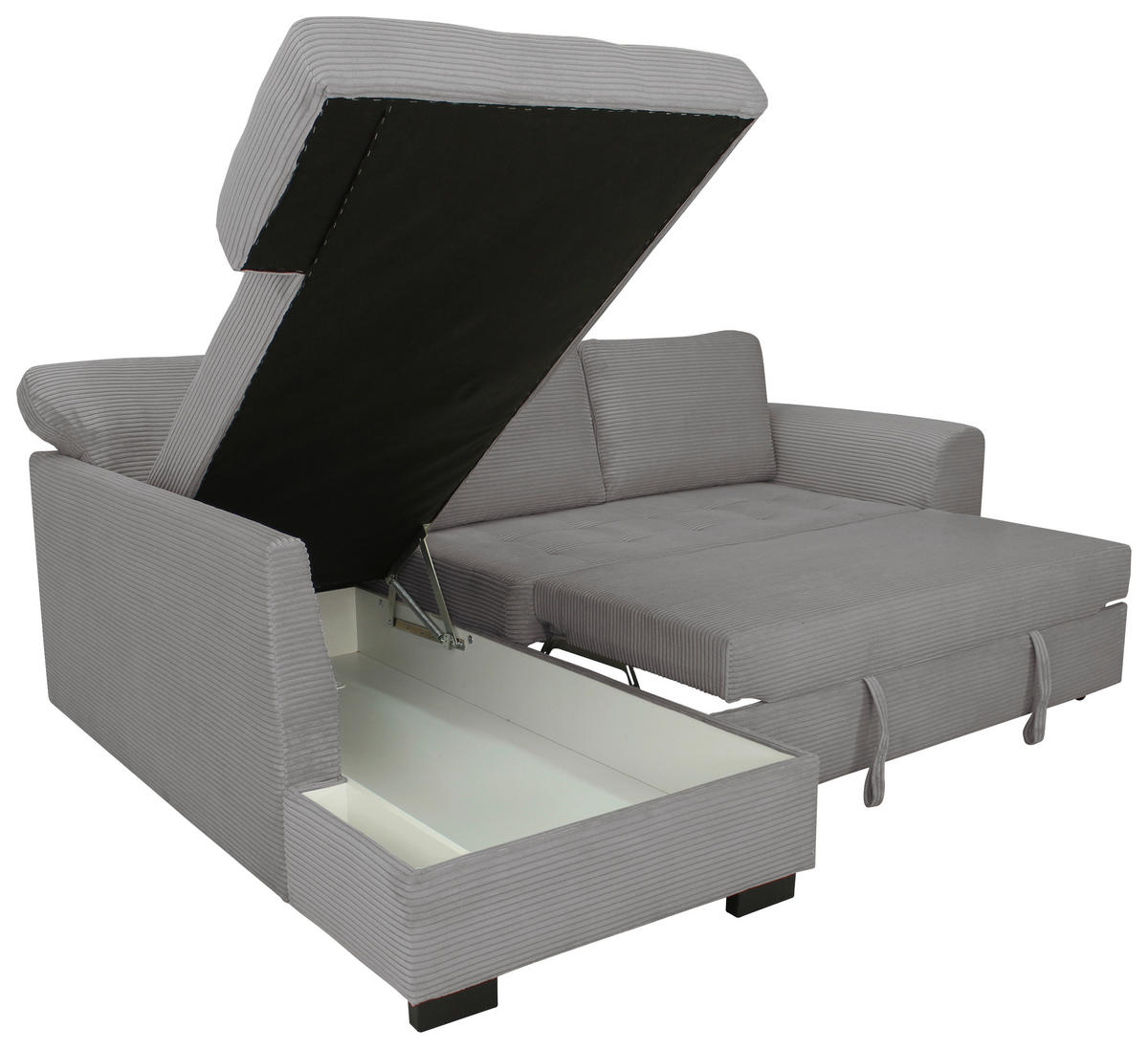 ECKSOFA JOHN Grau Cord Rückenkissen, Bettkasten, Liegefläche im Originalstoff  - Schwarz/Grau, Trend, Kunststoff/Textil (178/239cm) - P & B