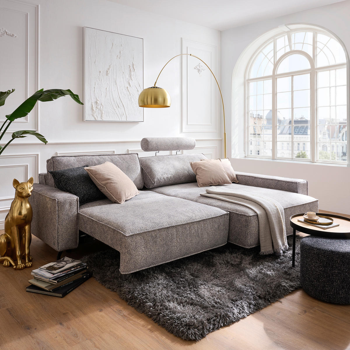 ECKSOFA in Mikrofaser Naturfarben  - Schwarz/Naturfarben, Design, Textil (246/164cm) - Sedda