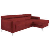 ECKSOFA Rot Echtleder Bettkasten, Schlaffunktion, Kopfteilverstellung, Kopfstütze  - Chromfarben/Rot, Design, Leder/Metall (227/168cm) - Livetastic